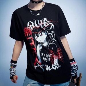 Anime Graphic Oversized Women Tee Goth Shirt Medium